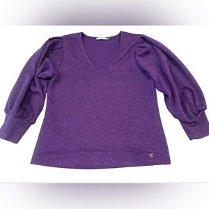 💜Calvin Klein Metallic glitter Purple Casual Blouse women’s Size M💜